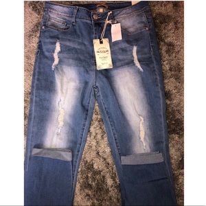 Raw denim skinny jeans